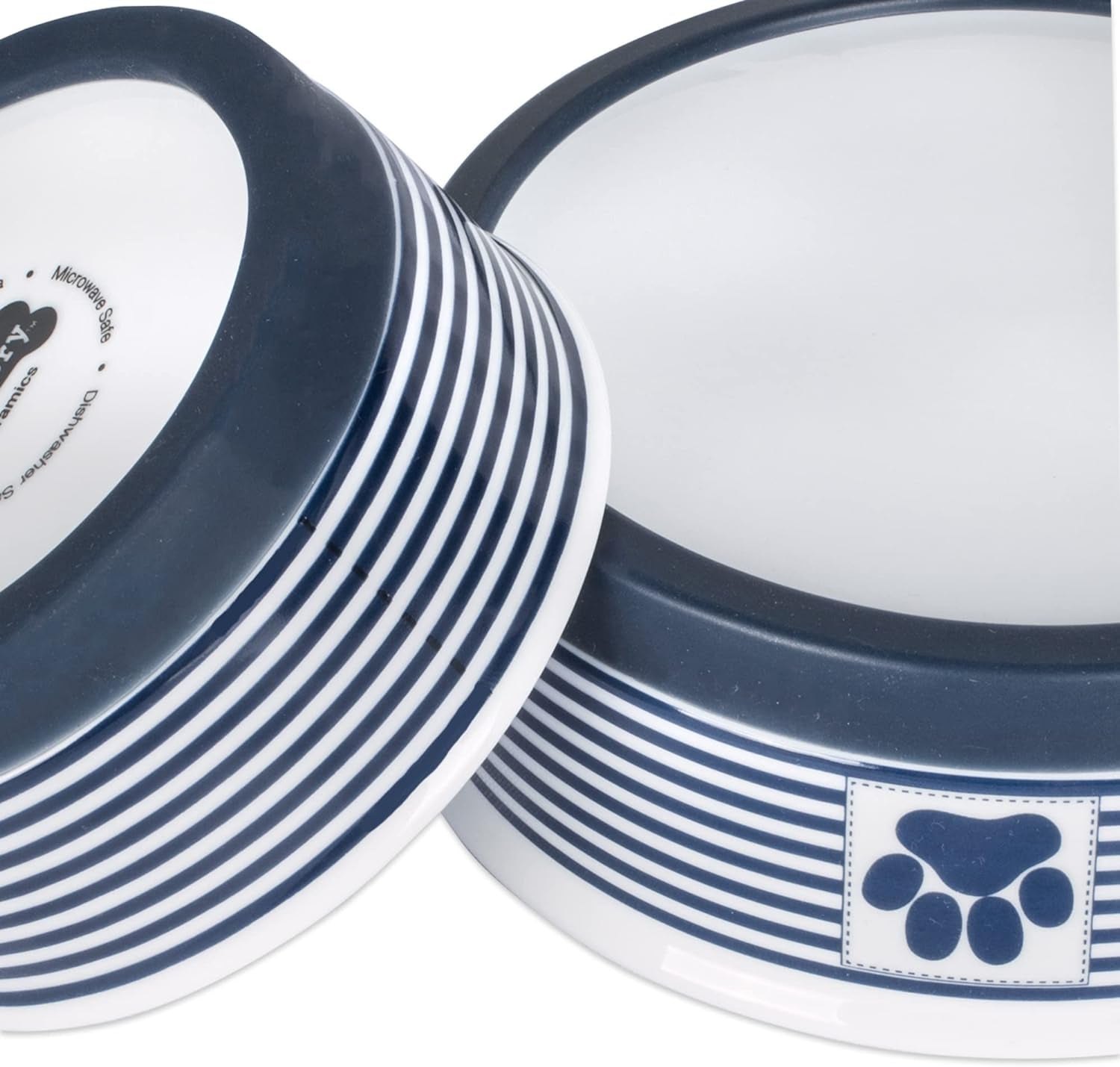 Paw & Patch Nautical Blue Ceramic Pet Collection - Large 2-Piece Set (7.5"x2.4")