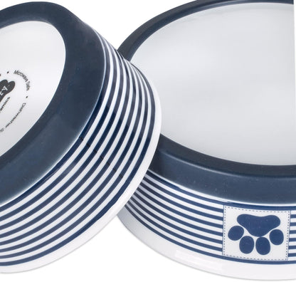 Paw & Patch Nautical Blue Ceramic Pet Collection - Large 2-Piece Set (7.5"x2.4")