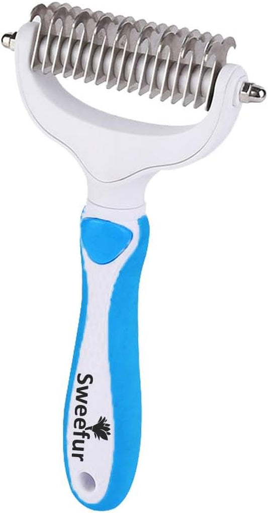 Dual-Sided Pet Grooming Comb - Professional Undercoat Rake for Dogs & Cats - Effortlessly Remove Shedding, Mats & Tangles - Perfect for All Pet Sizes - Stylish Blue Design