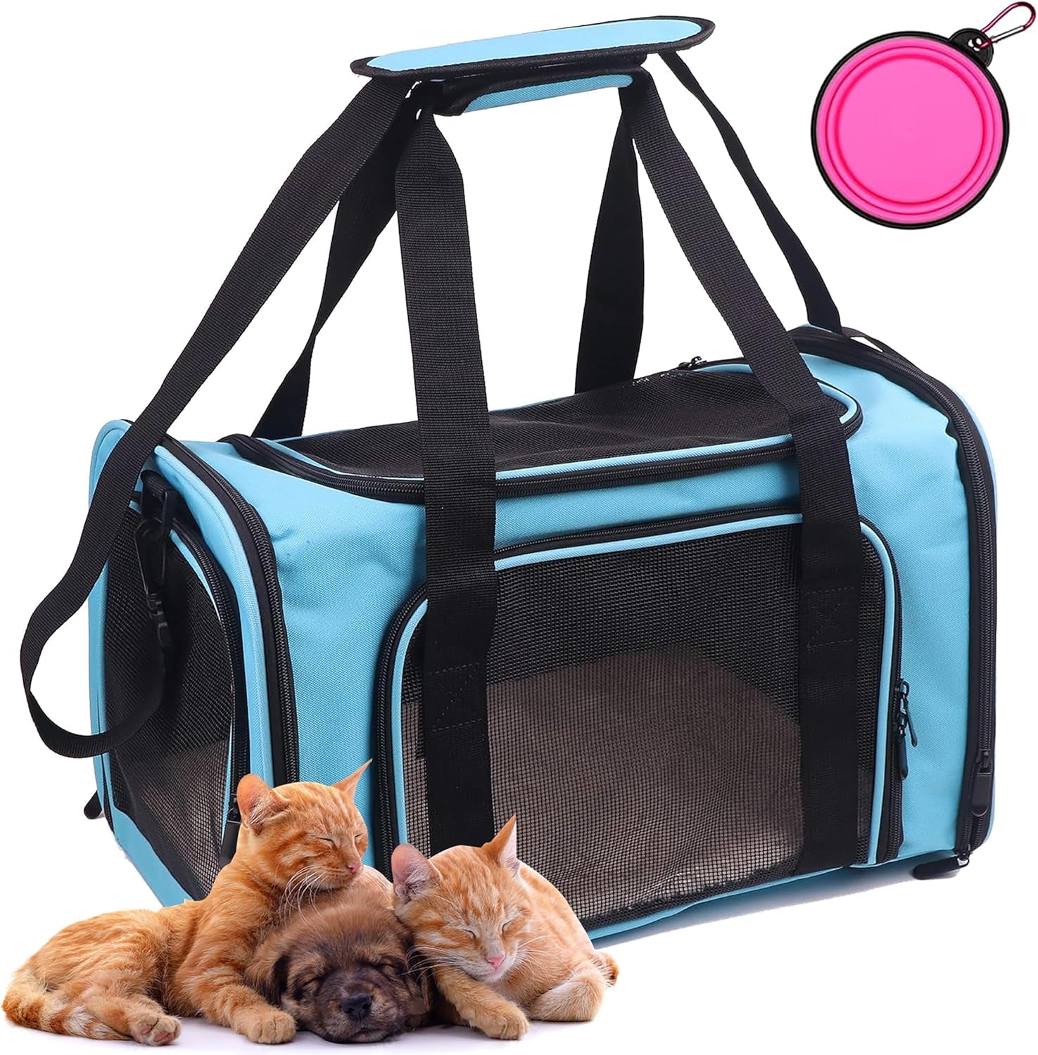 Portable Airline-Approved Pet Carrier Bag for Small Dogs and Cats - Collapsible, Breathable, and Durable Travel Bag in Blue