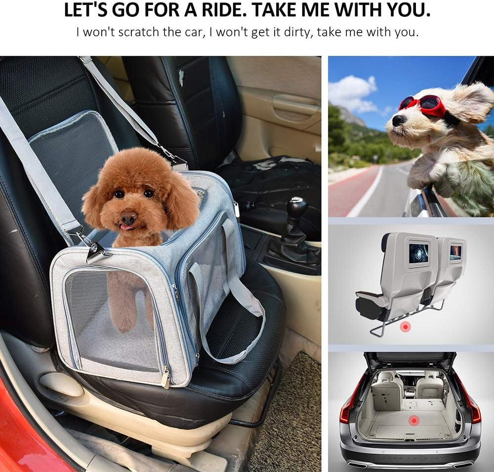 Portable Airline-Approved Pet Carrier Bag for Small Dogs and Cats - Collapsible, Breathable, and Durable Travel Bag in Blue