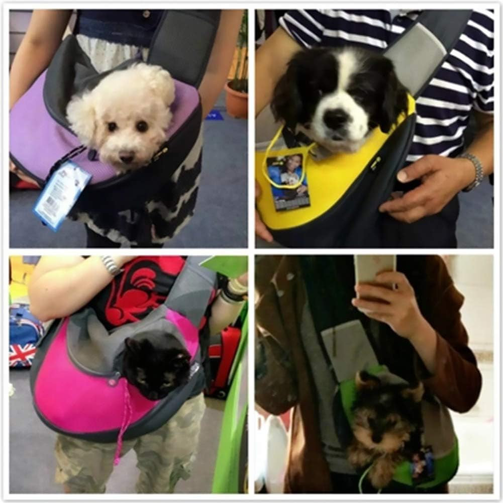 Stylish Red Portable Pet Sling Carrier - Breathable Mesh Travel Bag for Small to Medium Dogs and Cats