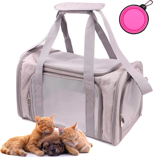 Premium Portable Pet Carrier Bag for Dogs & Cats - Airline Approved, Collapsible & Breathable Travel Solution in Grey